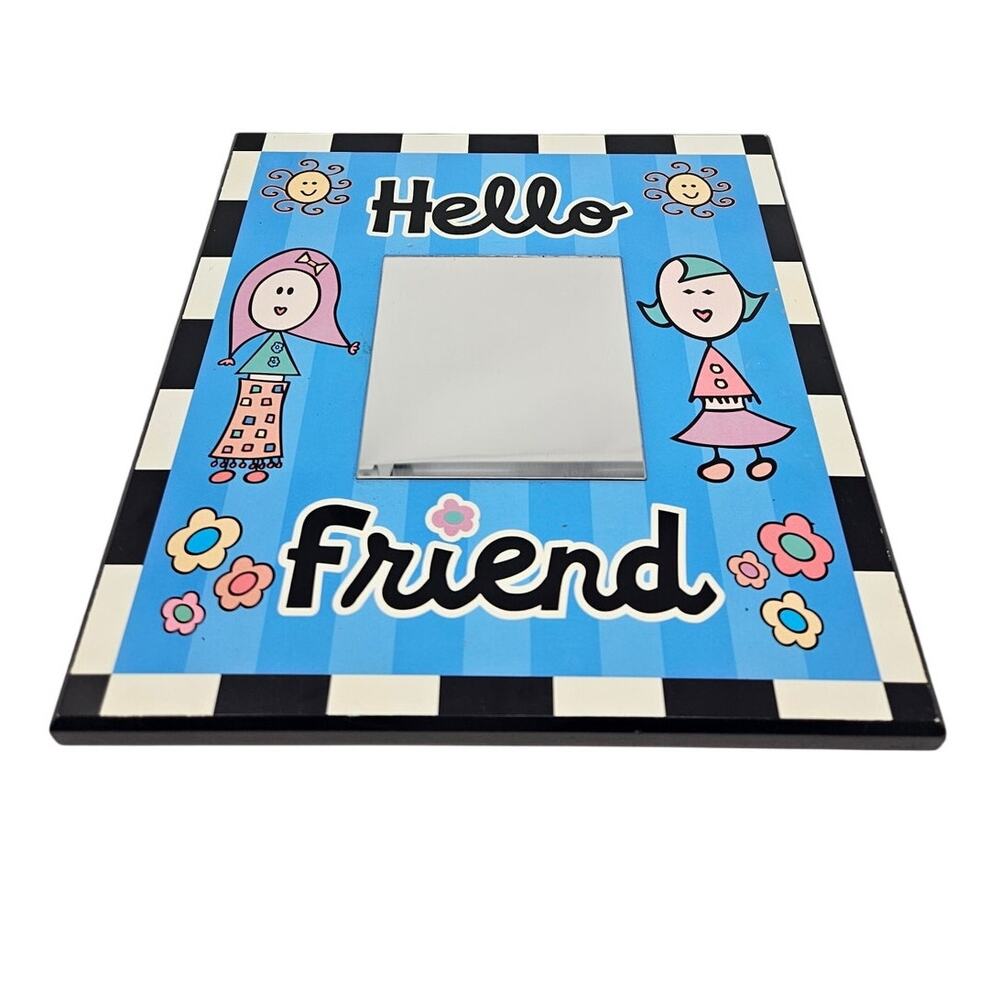 Vintage Y2K 2 Grrrls Hello Friends Blue Mirror Black Check 2000s Wall Decor